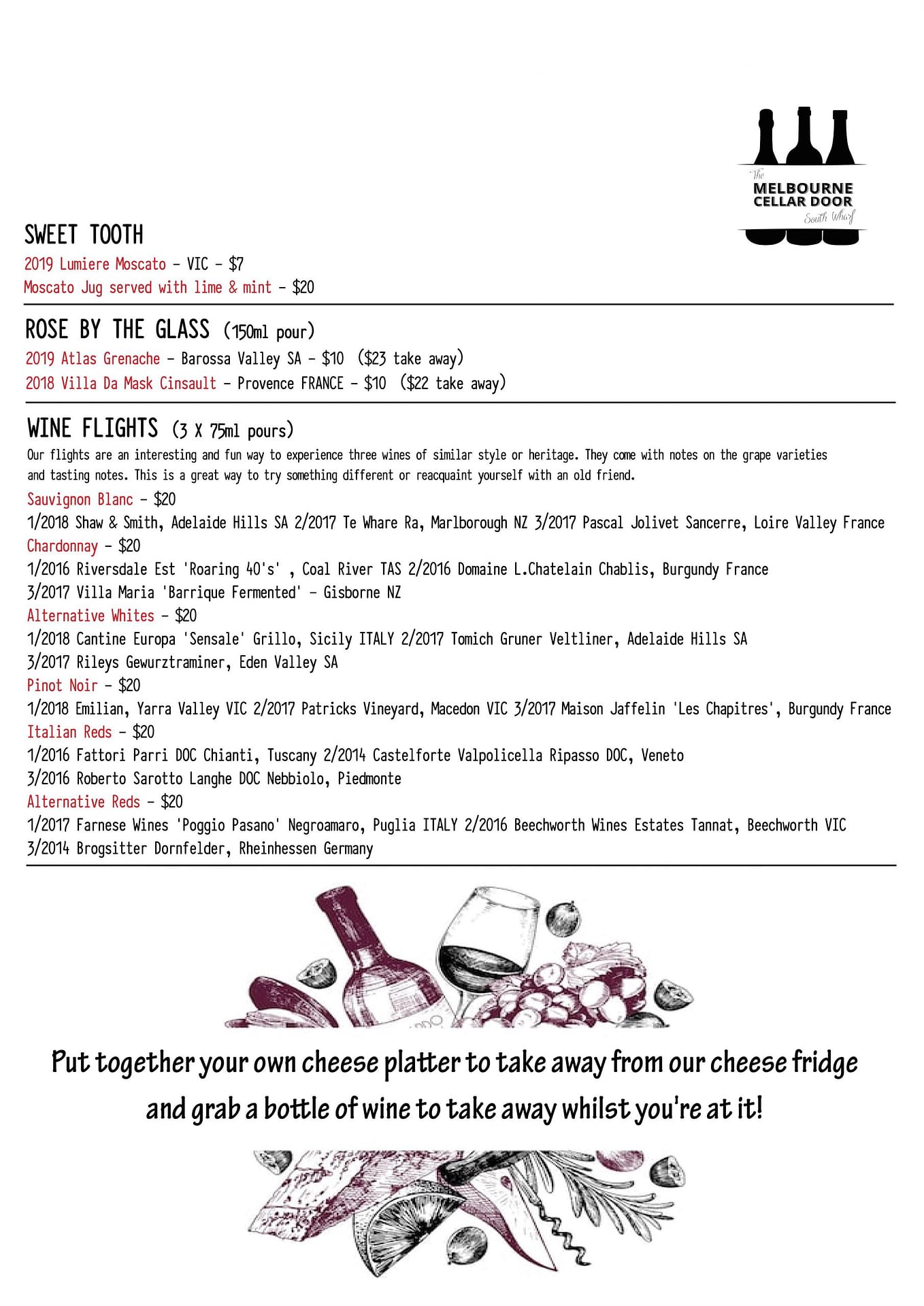 Drinks Menu Melbourne Cellar Door